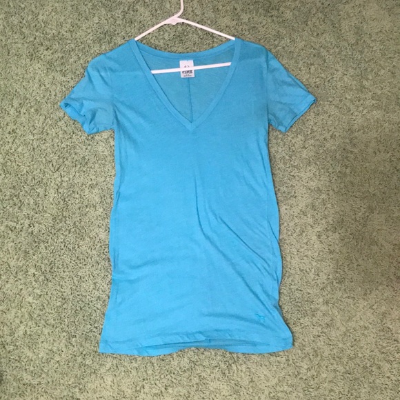 VS PINK aqua v neck t shirt - Picture 1 of 3